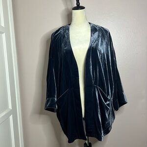 XS Midnight Blue Anthropologie Velvet Kimono Top & Matching Hareem Pants